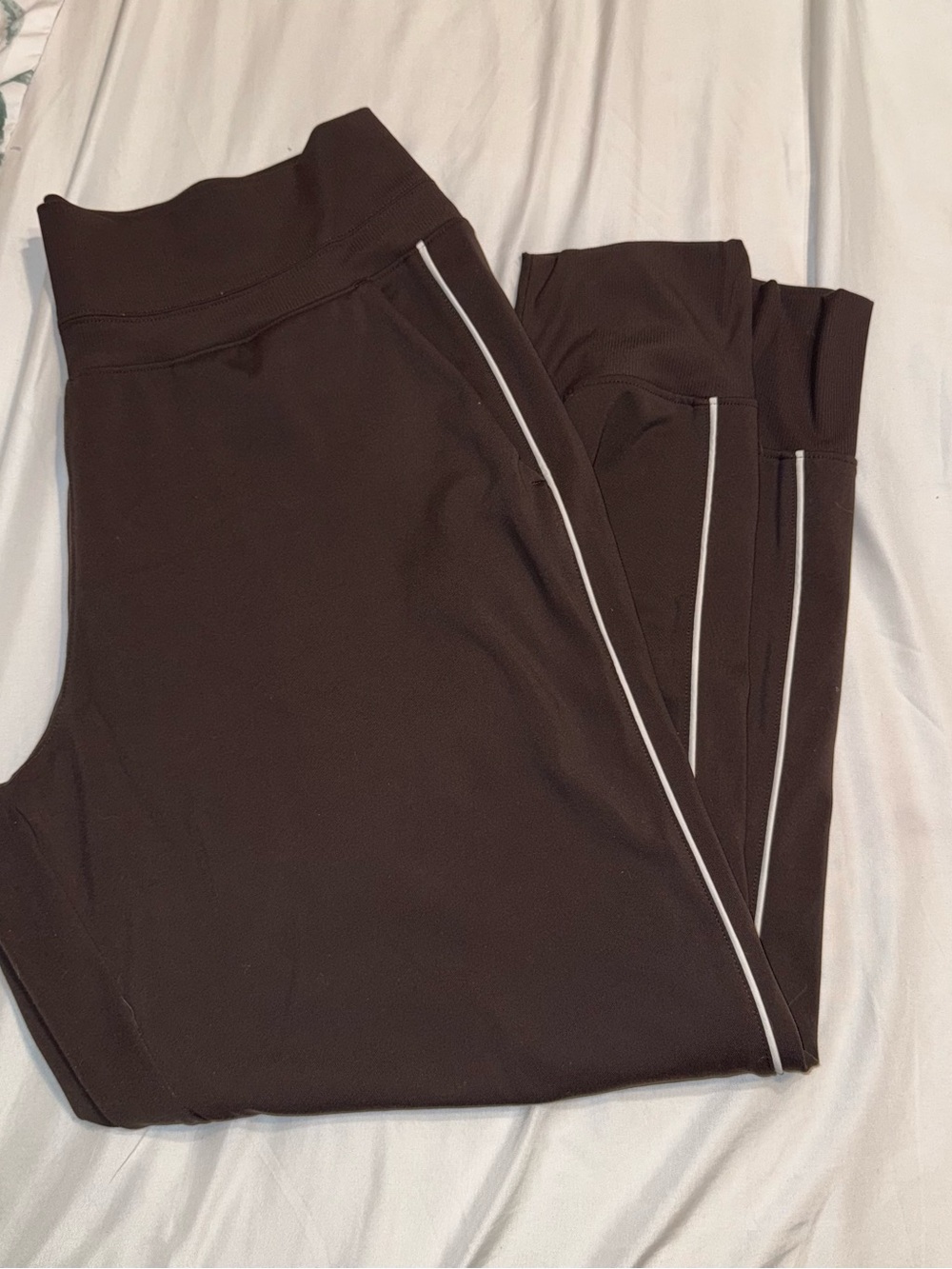 Athleta Dark Brown Track Joggers with White Piping